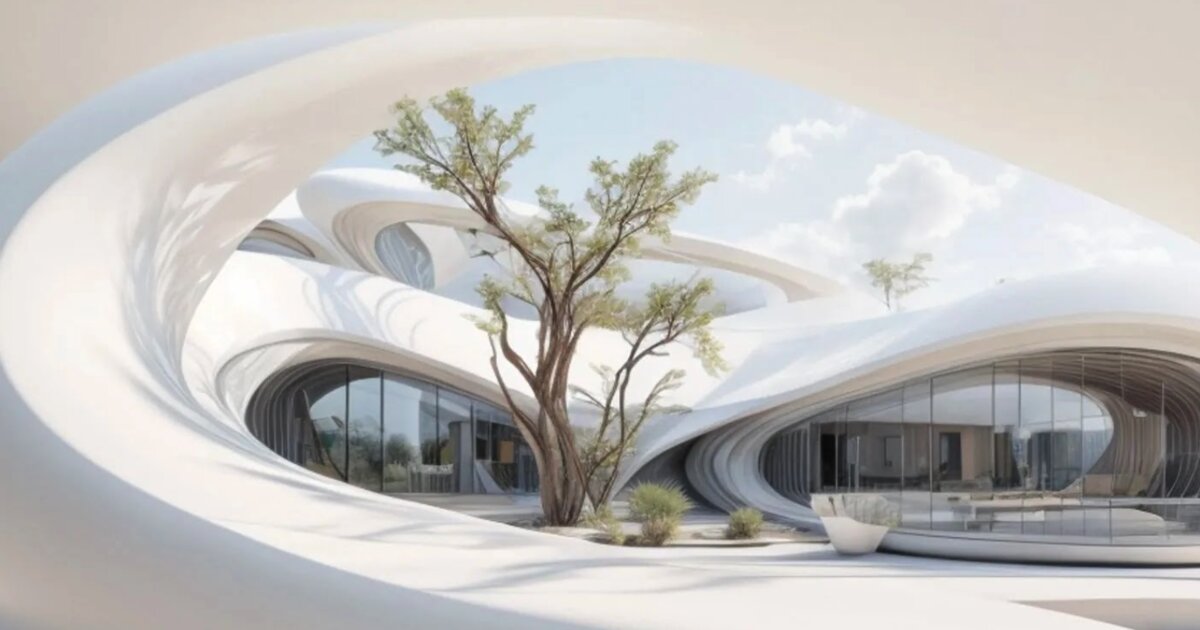 An organic white architecture render, the visual of the Agentic AI for Architects course